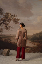 Bronze Shimmer Tunic Set with Maroon Inner & Straight Pants