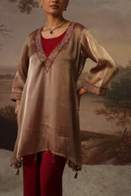 Bronze Shimmer Tunic Set with Maroon Inner & Straight Pants