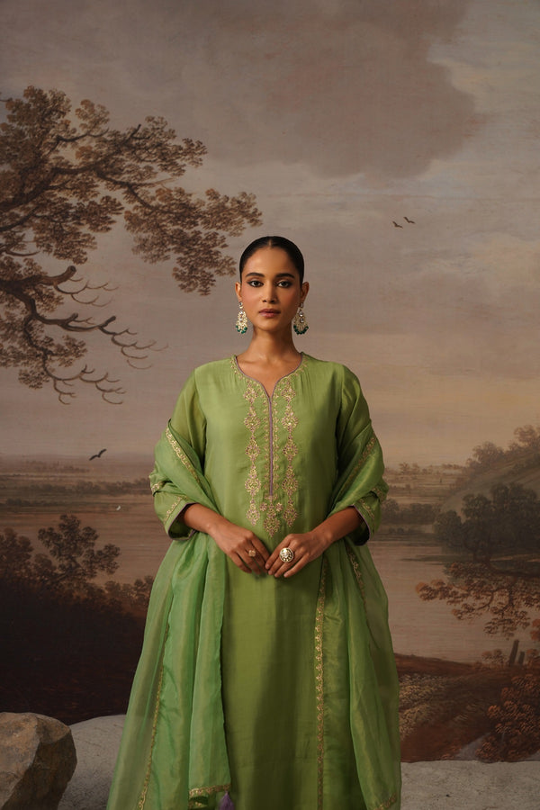 Olive Green Embroidered Kurta Set