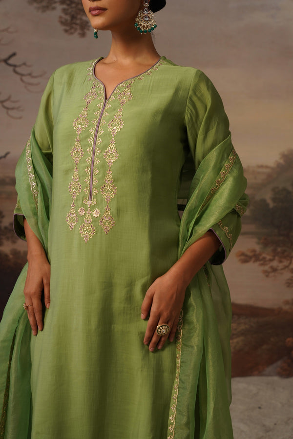 Olive Green Embroidered Kurta Set