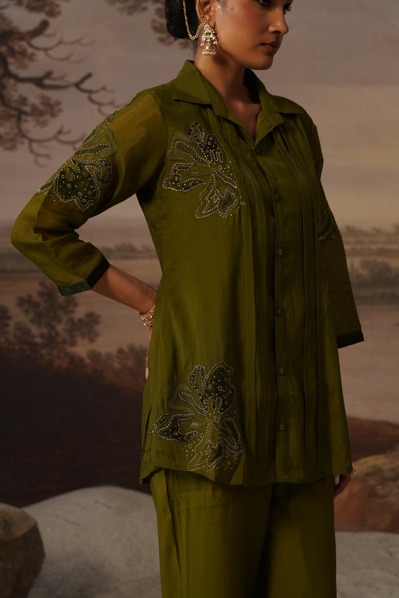 Olive Green Embroidered Co-ord Set