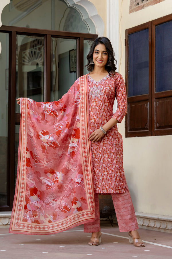 Floral Printed Pink 3-Piece Suit Set