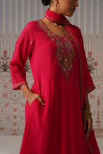 Raspberry Pink Embroidered Anarkali Kurta Set with Pockets