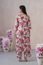 Magenta Pink Floral Co-ord Set with elegant white Lace work