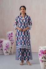 Elegant Long Co-ord Set with White Ikat Print