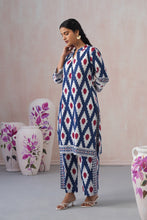 Elegant Long Co-ord Set with White Ikat Print