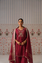 Wine Embroidered Anarkali Palazzo Set