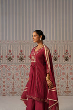 Wine Embroidered Anarkali Palazzo Set