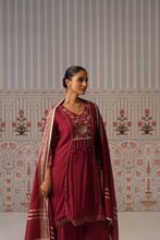 Wine Embroidered Anarkali Palazzo Set