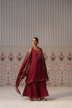 Wine Embroidered Anarkali Palazzo Set