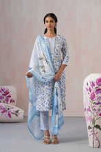 White & Blue 3Pcs Kurta Set