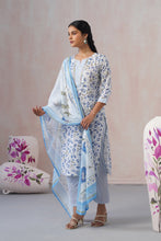 White & Blue 3Pcs Kurta Set