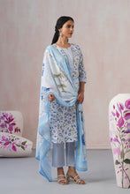 White & Blue 3Pcs Kurta Set