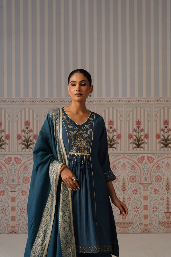 Navy Blue Embroidered Anarkali Kurta Set