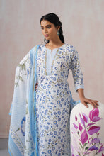 White & Blue 3Pcs Kurta Set