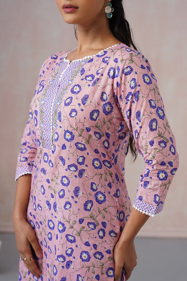 Pink & Blue 3Pcs Kurta Set