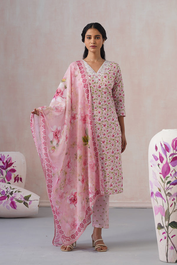 Pink Straight 3Pcs Kurta Set