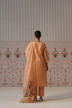 Peach Floral Peacock Printed Kurta Set