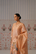 Peach Floral Peacock Printed Kurta Set