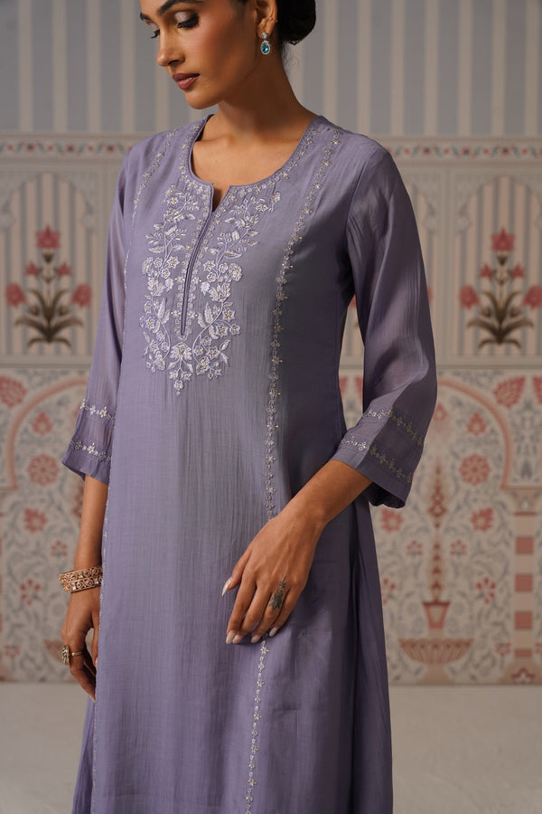 Lavender Embroidered Kurta Set