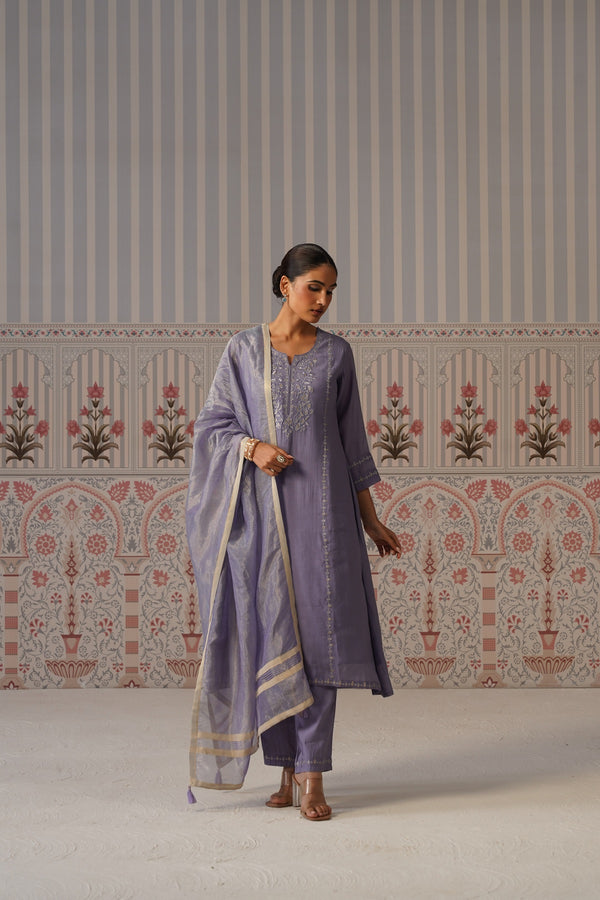 Lavender Embroidered Kurta Set