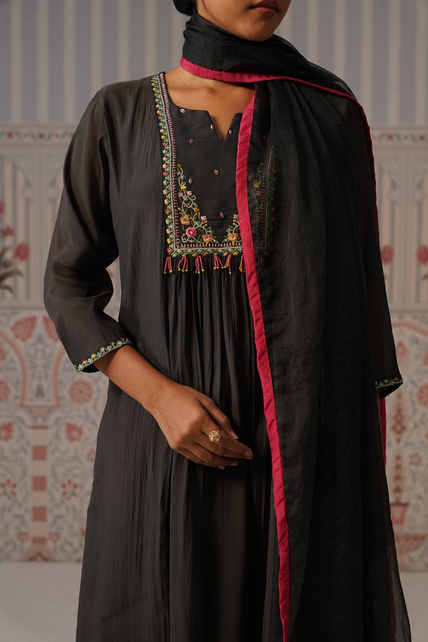 Black Embroidered Anarkali Suit Set