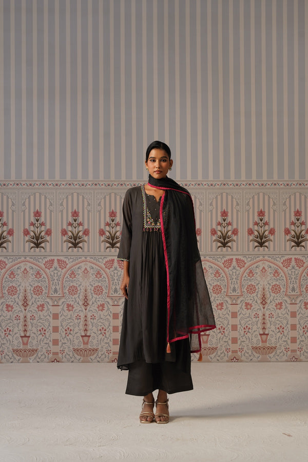 Black Embroidered Anarkali Suit Set