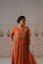 Rust Orange Embroidered Cotton Kurta Set