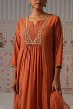 Rust Orange Embroidered Cotton Kurta Set