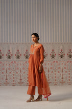 Rust Orange Embroidered Cotton Kurta Set