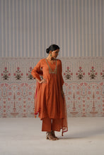 Rust Orange Embroidered Cotton Kurta Set
