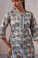 Turquoise Floral Printed Kurta Set