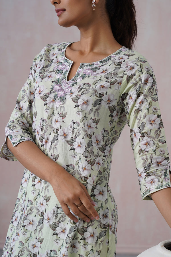 Floral Print 3Pcs Kurta Set