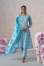 Blue Floral 3Pcs Kurta Set