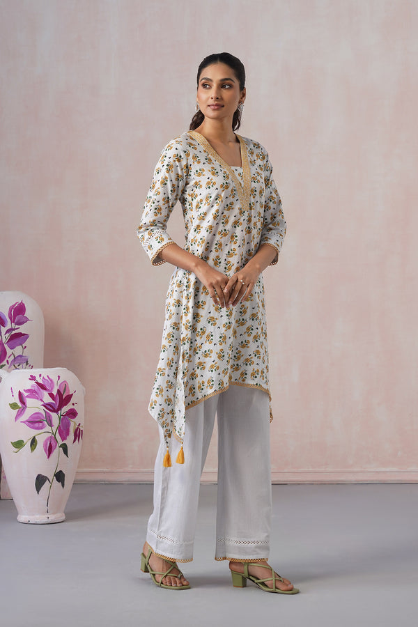 Elegant white floral printed Co-ord Set