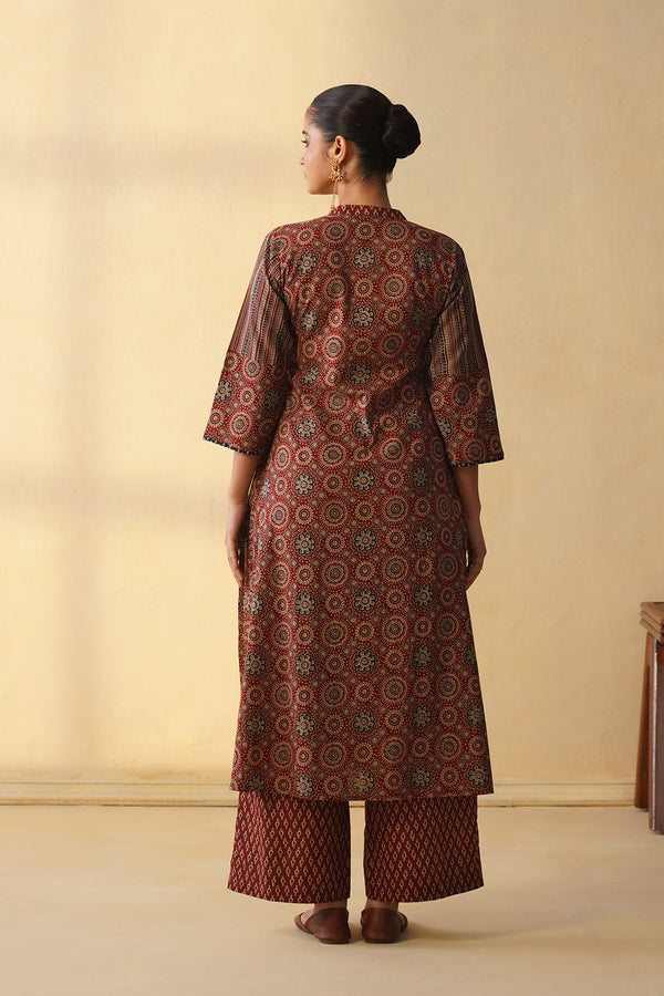 Elegant Ajrakh 3Pcs Suit with Wide Pants
