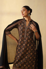 Black Ajrakh Print 3Pcs Kurta Set