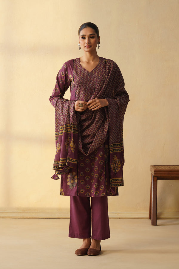 Deep Pum 3Pcs Suit with Wide Leg Bottom