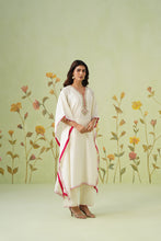 Ivory White Embroidered Kaftan Kurta Set with Contrast Border