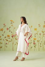 Ivory White Embroidered Kaftan Kurta Set with Contrast Border