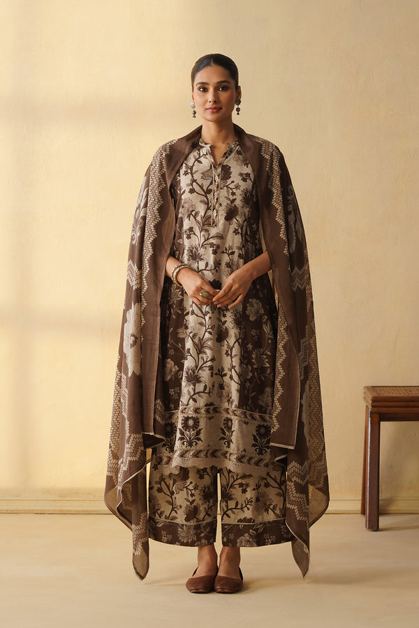 Refreshing Floral Print 3Pcs Suit with Straight Palazo Pant