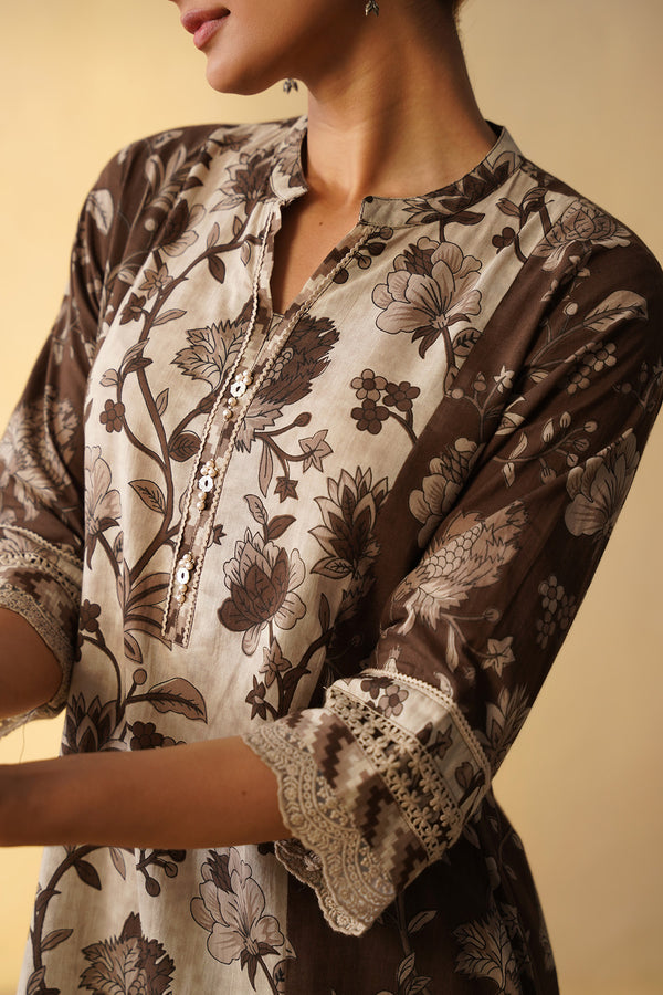 Refreshing Floral Print 3Pcs Suit with Straight Palazo Pant