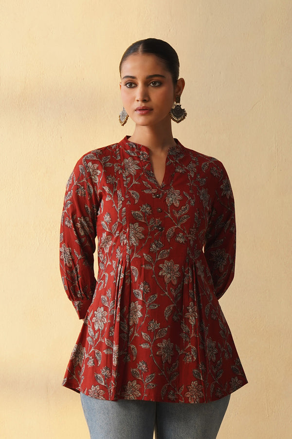 Red Floral Short Kurti
