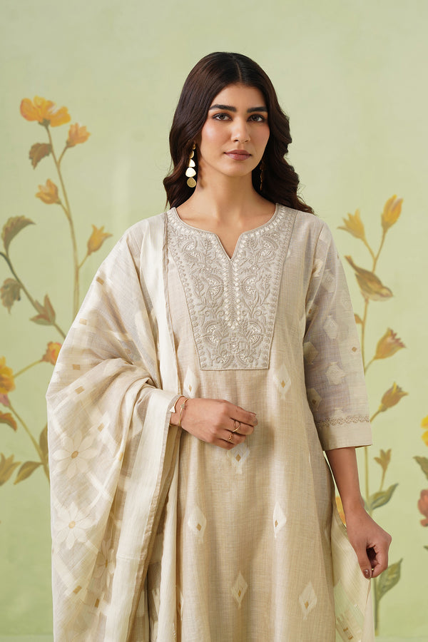 Beige Chanderi 3Pcs Set