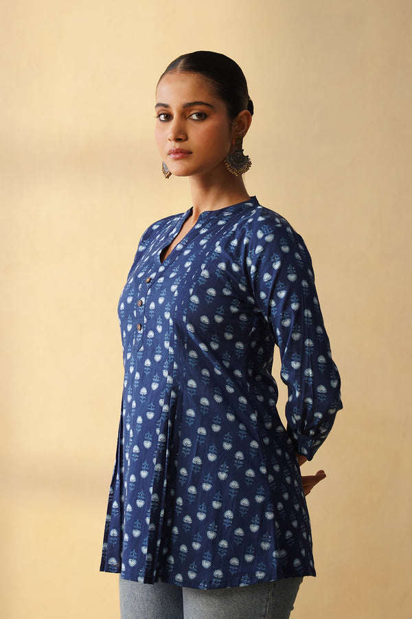Blue Floral Short Kurti