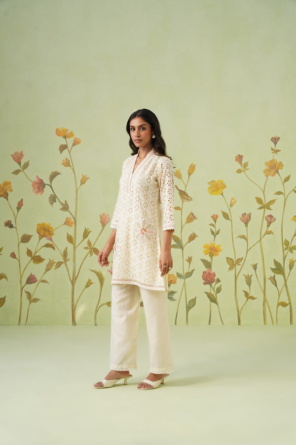 Lemon Floral Embroidered Eyelet Co-ord Set