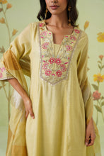 Pastel Yellow Floral Embroidered A-Line Kurta Set