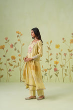Pastel Yellow Floral Embroidered A-Line Kurta Set