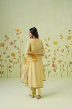 Pastel Yellow Floral Embroidered A-Line Kurta Set