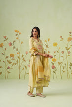 Pastel Yellow Floral Embroidered A-Line Kurta Set